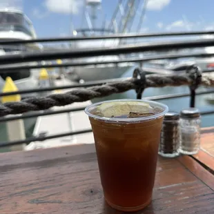 Ice tea and harbor view