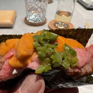 Wagyu Hand Roll with topping