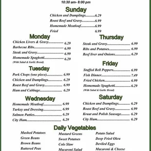 daily specials menu
