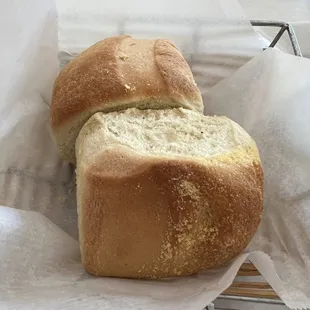 two pieces of bread in a basket