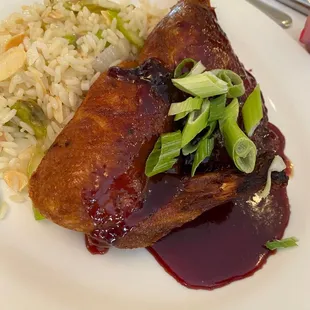 Duck- she loved it!  Said flavorful, crispy and delicious.