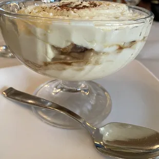 Side view of homemade tiramisu.