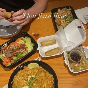 Thai Beef Salad, Crab Fried Rice, Crab and Pork Dumplings, Pad Kee Mow, Cheesesteak Spring Roll