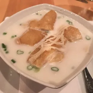 Coconut Soup aka Tom Kha with tofu. Extremely flavorful, but the tofu was too thick for soup.