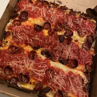 Square cheese with pepperoni