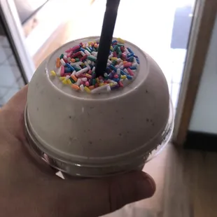 Cake batter shake. Sprinkles are for winners!