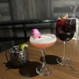 Mule (ginger pear elixir), cosmopolitan (cranberry bliss martini and sangria.