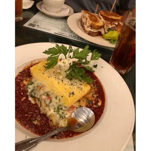 Basil and mozzarella stuffed polenta over marinara! I will forever dream about this until I eat it again!