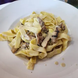 a plate of pasta with mushrooms