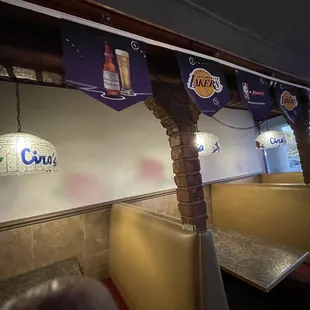 a row of booths in a restaurant