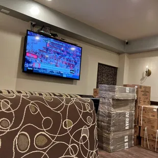 a television in the background