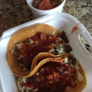 Carne Asada tacos and salsa