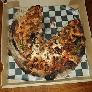 Burnt and over cooked pizza