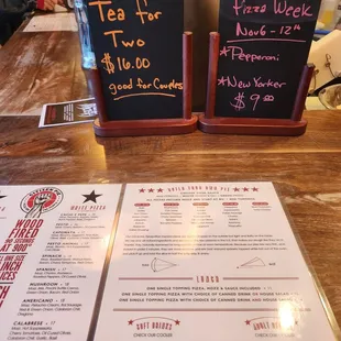 Menu (including 2023 pizza week specials)