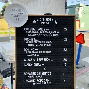 a menu on a blackboard