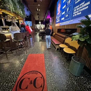 a red carpet in a restaurant