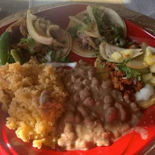 Awesome tacos, rice and beans
