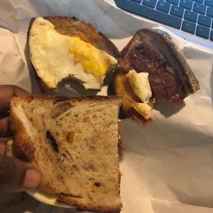 The bacon egg and cheese is extremely bland. No salt, no pepper, barely any cheese