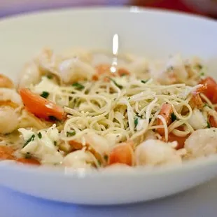 Sauteed Shrimp - Angel Hair Pasta, Lemon, White Wine, Tomatoes, and Feta Cheese