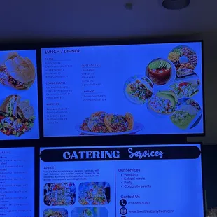 a menu on a large screen