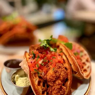 Chicken &amp; waffle tacos