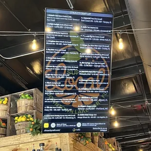 a menu on the wall