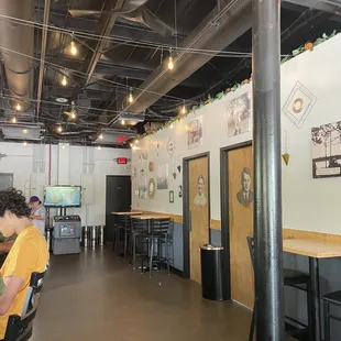 Bathrooms, golden tee and Foosball