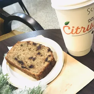 Banana bread and salted caramel latte