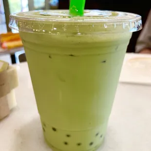 Matcha Milk Tea with Lychee Popping Pearls