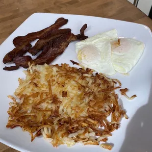 Terrible two farm fresh eggs: crispy bacon wasn't crispy. It was hard, chewy, burnt jerky!