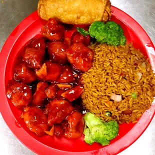 Lunch Special- Orange Falvor Chicken with pork fried rice and egg roll
