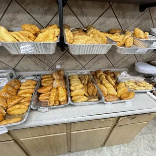 Freshly baked peroshki and chebureki