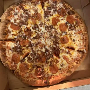 Pepperoni and bacon pizza