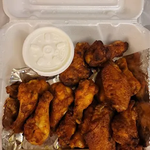 15 piece hot wings to go - about $12