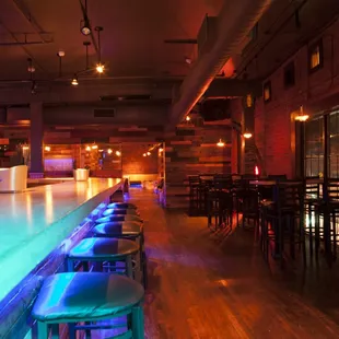 a bar with blue lights