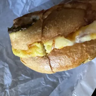 Bagel, Egg, Cheese and Bacon (or Turkey, or Ham, or Sausage)