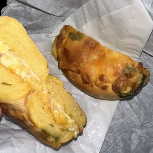 Bagel, Egg, Cheese and Bacon (or Turkey, or Ham, or Sausage)
