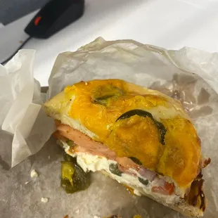 Lox Bagel on Cheese &amp; Jalapeño bagel