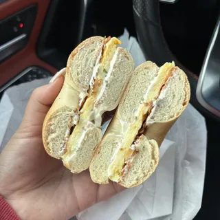 Bagel, Egg, Cheese and Bacon (or Turkey, or Ham, or Sausage)