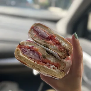 Lox, Onion, Tomato, Capers, &amp; Cream Cheese on an Everything Bagel