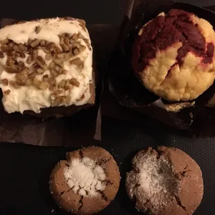 All this was less than five bucks. The carrot cake is bigger than my palm! And I&apos;m not petite!!
