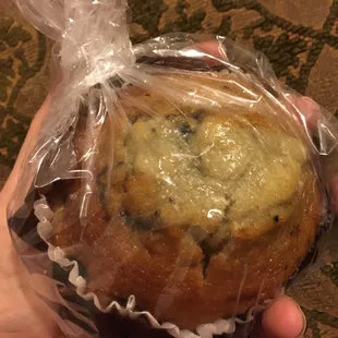 Large blueberry muffin prepackaged for its protection or yours