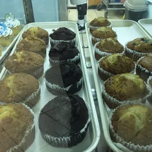 From left, cinnamon, double chocolate, banana nut, and blueberry. These things are enormous!