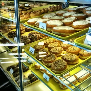 a variety of doughnuts on display