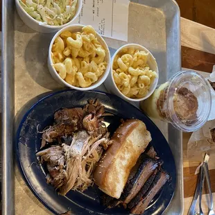 Pick Two Meats - Pulled Pork and Beef Brisket Mac &amp; Cheese, coleslaw, Banana Pudding