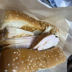 Smoked turkey on Texas toast. So good with the sauces!