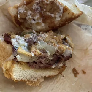 What the brisket looked inside sandwich