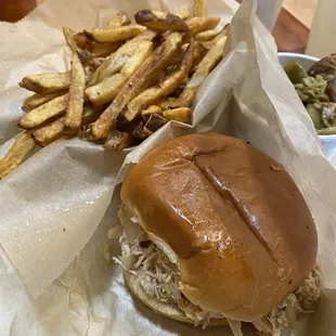 Pulled chicken and fries