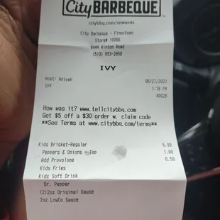 Receipt. Get a kids meal instead of paying everything a la carte. Ijs. 06/27/2023