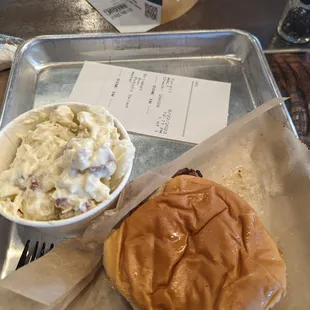 Brisket sandwich and potato salad